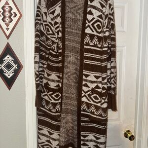 No Boundaries Brown and White Geometric Cardigan